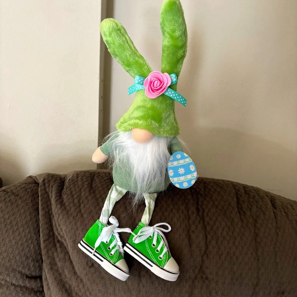 Green Bunny Fabric Table Top Gnome - Picture 2 of 8